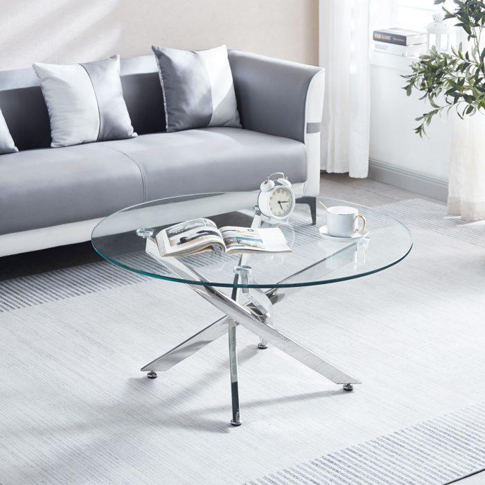 Modern Round Tempered Glass Table With Chrome Legs - Image 2