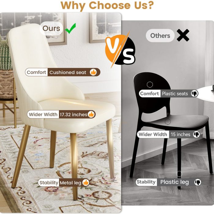 Modern Sponge-Filled Dining Chair, Solid Wood Metal Legs, Suitable For Restaurants, Living Rooms And Rooms (Set of 2) - White - Image 3