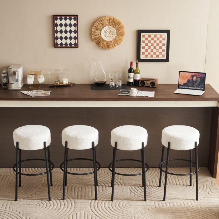 Round High Bar Stools (Set of 2), Contemporary Upholstered Dining Stools For Kitchens, Coffee Shops And Bar Stores - Image 7