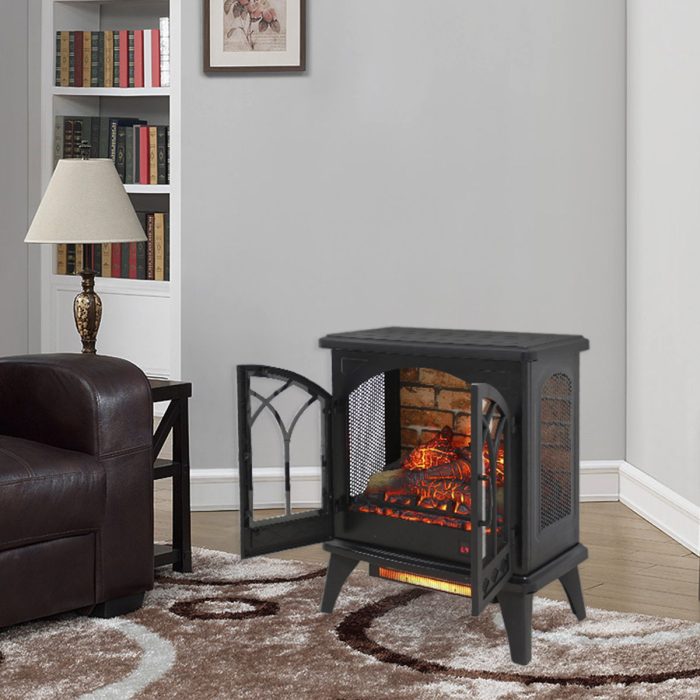 3D Flame Electric Infrared Quartz Fireplace Stove With Remote Control - Antique Black - Image 3