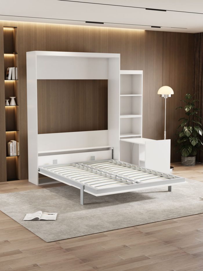 Morden Deisgn Vertical Murphy Bed With Shelf And Drawers For Bedroom Or Guestroom Wall Bed Space Saving Hidden Bed With New Style Gas Struts - Image 2