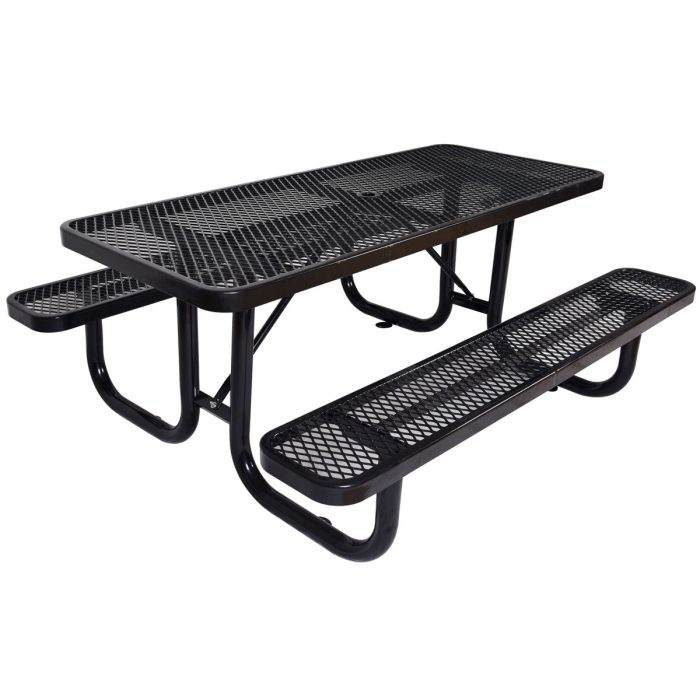 Rectangular Outdoor Steel Picnic Table With Umbrella Pole - Image 7