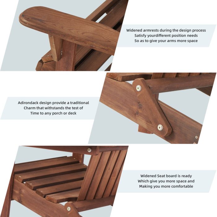 Lounge Patio Chair For Garden Outdoor Wooden Folding Adirondack Chair (Set of 2) Solid Cedar Wood Lounge Patio Chair For Garden - Image 6
