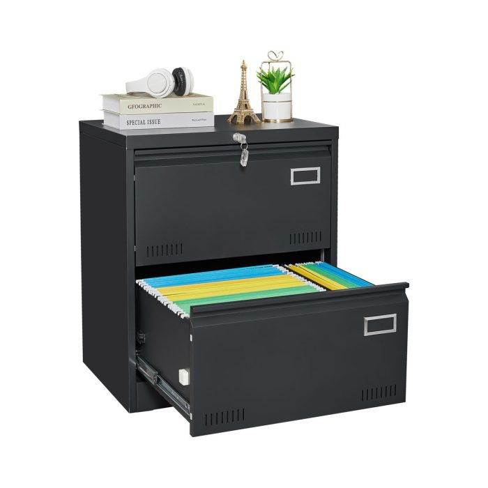 2 Drawer Metal Lateral File Cabinet With Lock, Office Vertical Files Cabinet For Home Office, Locking Metal File Cabinet - Black - Image 3