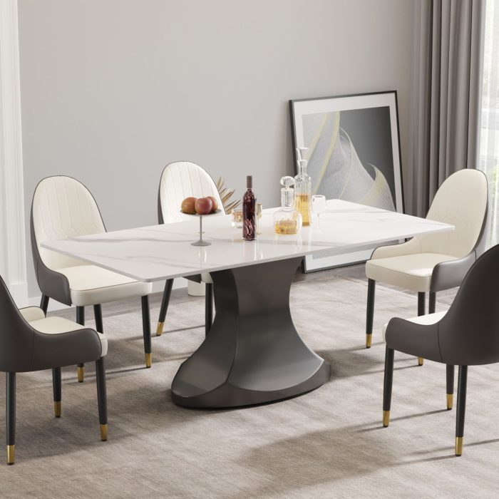 Modern Stone Panel Stainless Steel Curved Legs, Can Accommodate 6 - 8 People - Image 3