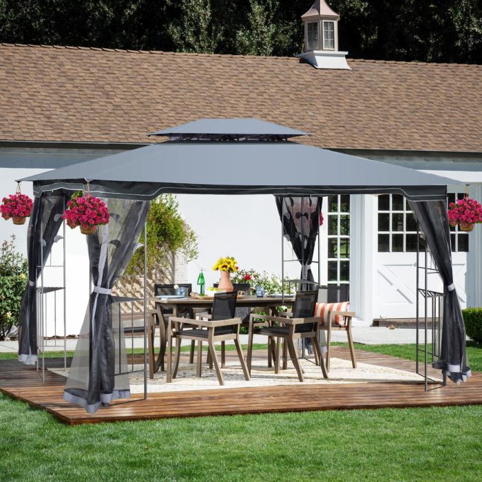 Patio Gazebo Tent With Ventilated Double Roof And Mosquito Net For Backyard Or Garden - Image 2