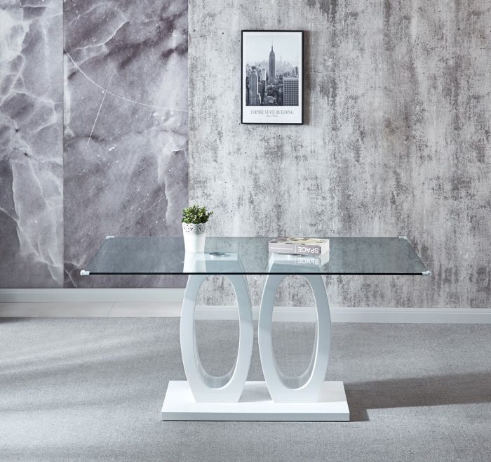 Contemporary Double Pedestal Dining Table, Tempered Glass Top - Image 3