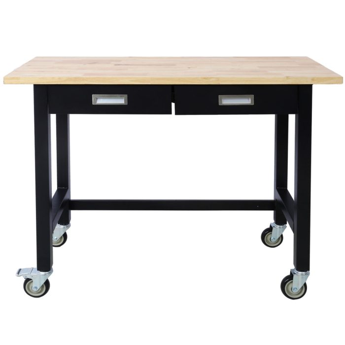 Work Bench, Workbench With Drawer Storage, Heavy Duty Bamboo Wood Work Table With Wheels For Garage Home Office - Image 3