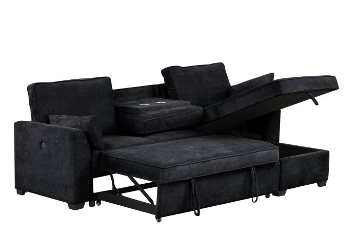 Ember - 92"W Fabric Sleeper Sectional with Reversible Storage Chaise - Image 6