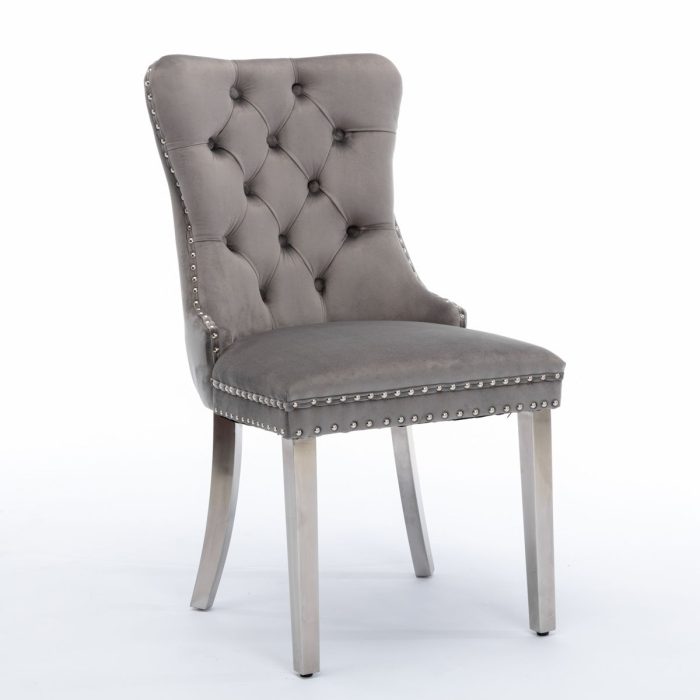 Nikki - Modern, High-End Tufted Solid Wood Contemporary Velvet Upholstered Dining Chair With Chrome Stainless Steel Plating Legs, Nailhead Trim (Set of 2) - Image 10
