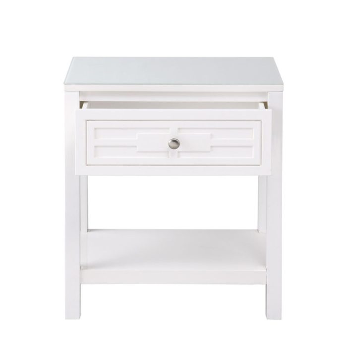 Dylan - Wooden End Side Table Nightstand With Glass Top And Drawer - Image 7