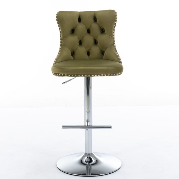 Swivel Velvet Barstools Adjusatble Seat Height From 25-33", Modern Upholstered Chrome Base Bar Stools With Backs Comfortable Tufted For Home Pub And Kitchen Island (Set of 2) - Image 11