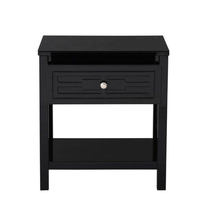 Dylan - Wooden End Side Table Nightstand With Glass Top And Drawer - Image 3