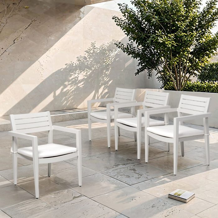 Outdoor Patio Stationary Dining Chairs With Outdoo Grade Sunbrella Fabric Cushions, Tapered Feet (Set of 4) - Grayish - Image 2