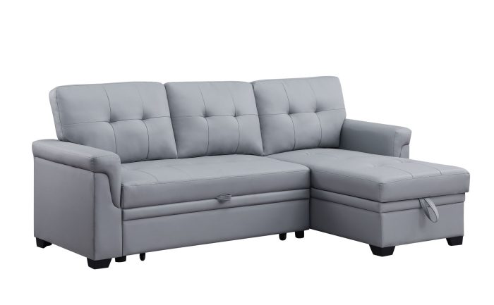 Lexi - Vegan Leather Modern Reversible Sleeper Sectional Sofa With Storage Chaise - Image 3