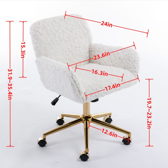 Office Chair, Artificial Rabbit Hair Home Office Chair With Golden Metal Base, Adjustable Desk Chair Swivel Office Chair, Vanity Chair - Image 15
