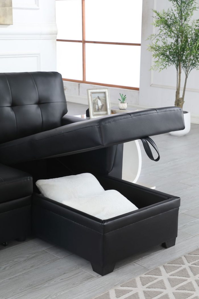 Lexi - Vegan Leather Modern Reversible Sleeper Sectional Sofa With Storage Chaise - Image 5