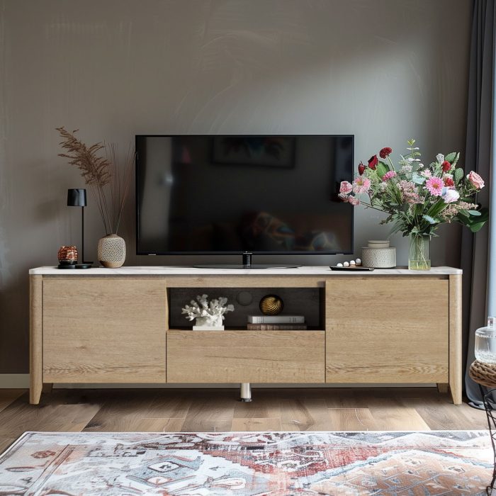 Modern TV Stand With LED Lights Entertainment Center TV Cabinet With Storage For Up To 75" For Gaming Living Room Bedroom - Image 9