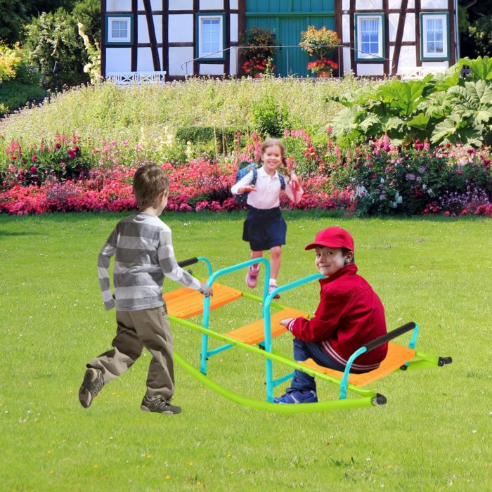Xss008 High Quality Kids Seesaw Plastic Seat Playground Equipment Cute Baby Plastic Rocker Outdoor Children Steel Tube For Kids Age 3+ - Green / Blue - Image 3