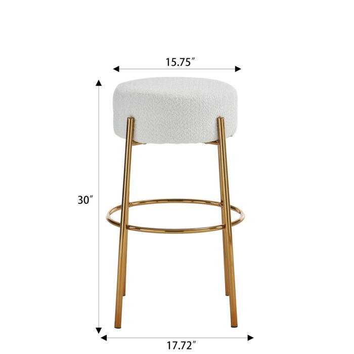Round High Bar Stools (Set of 2), Contemporary Upholstered Dining Stools For Kitchens, Coffee Shops And Bar Stores - Gold Legs - Image 7