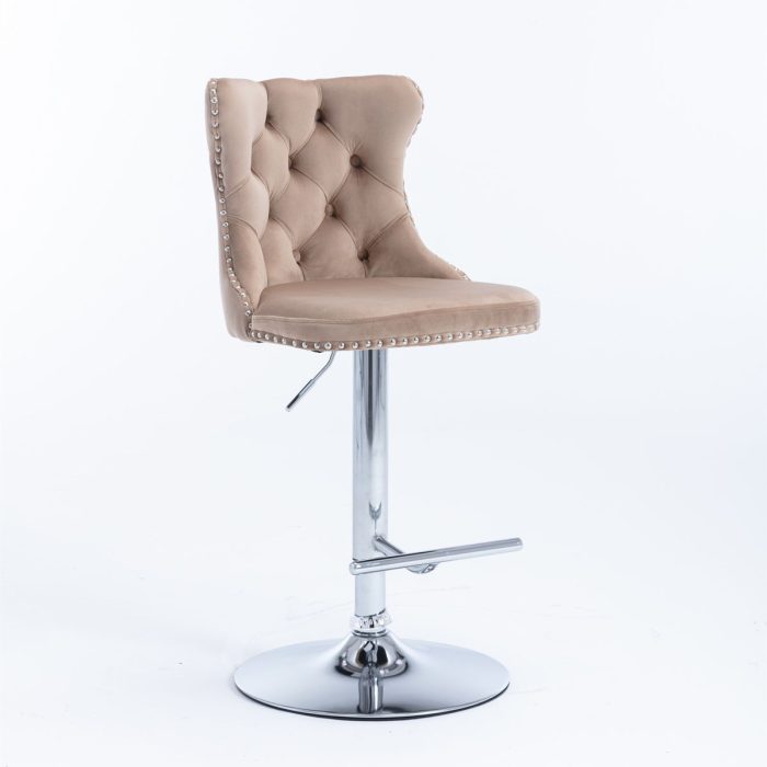 Swivel Velvet Barstools Adjusatble Seat Height From 25-33", Modern Upholstered Chrome Base Bar Stools With Backs Comfortable Tufted For Home Pub And Kitchen Island (Set of 2) - Image 10