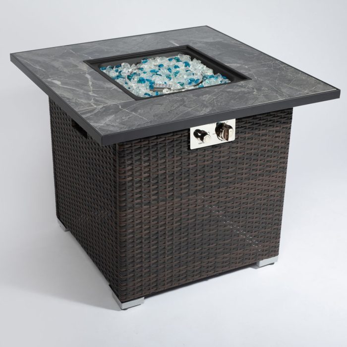 30" Outdoor Fire Table Propane Gas Fire Pit Table With Lid Gas Fire Pit Table With Glass Rocks And Rain Cover - Espresso - Image 3