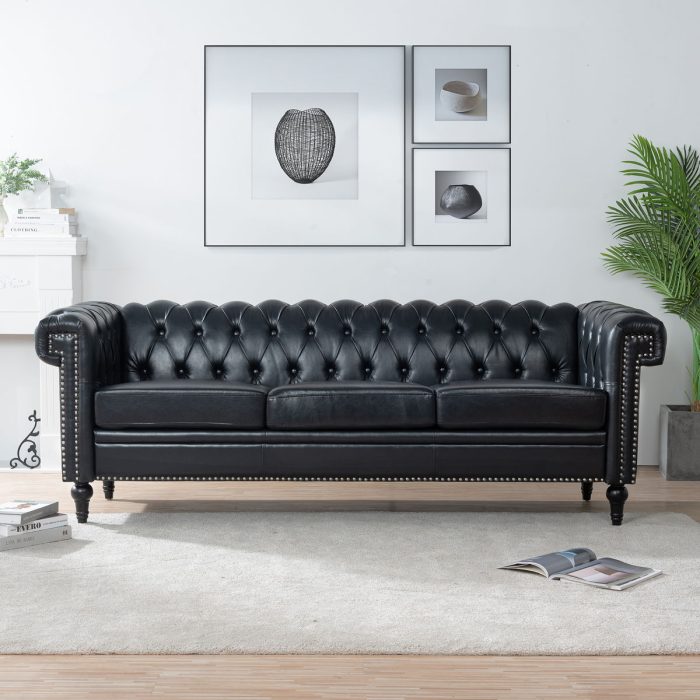Traditional Square Arm Removable Cushion 3 Seater Sofa - Image 3