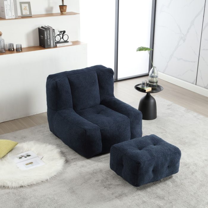 Modern Indoor Fluffy Bean Bag Chair With Memory Foam And Ottoman, Super Soft - Image 9
