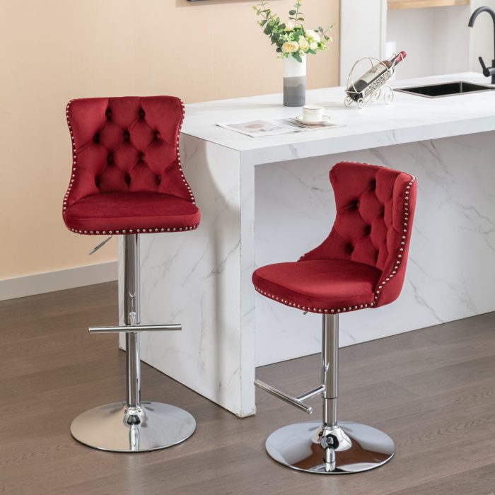 Swivel Velvet Barstools Adjusatble Seat Height From 25-33", Modern Upholstered Chrome Base Bar Stools With Backs Comfortable Tufted For Home Pub And Kitchen Island (Set of 2) - Image 26