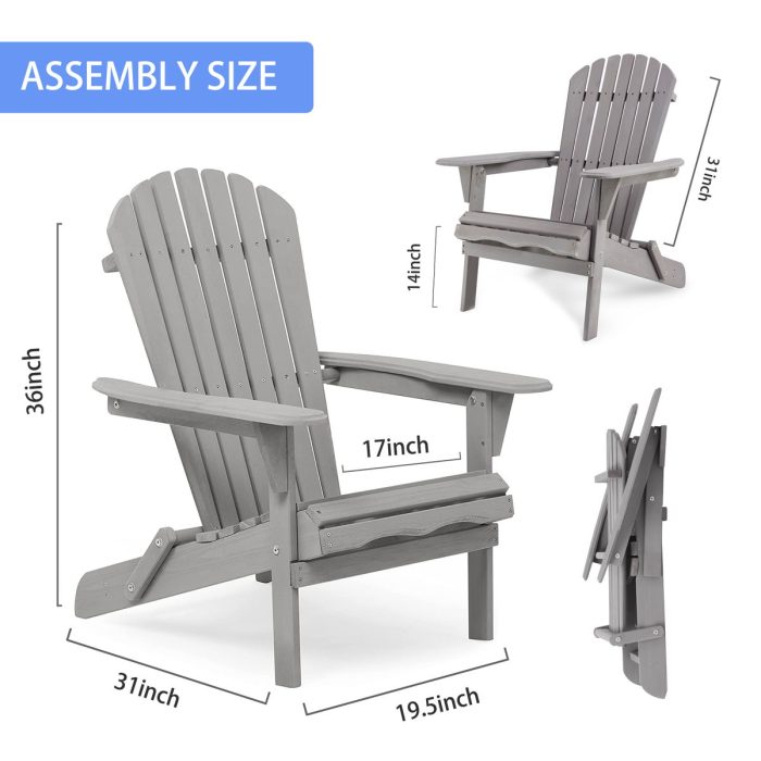 Lounge Patio Chair For Garden Outdoor Wooden Folding Adirondack Chair (Set of 2) Solid Cedar Wood Lounge Patio Chair For Garden - Image 9