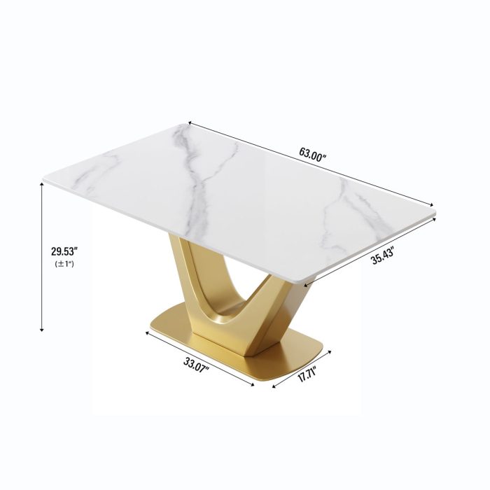 63" Modern Artificial Stone Panel V-Shaped Metal Legs, Can Accommodate 6-8 People - Image 7