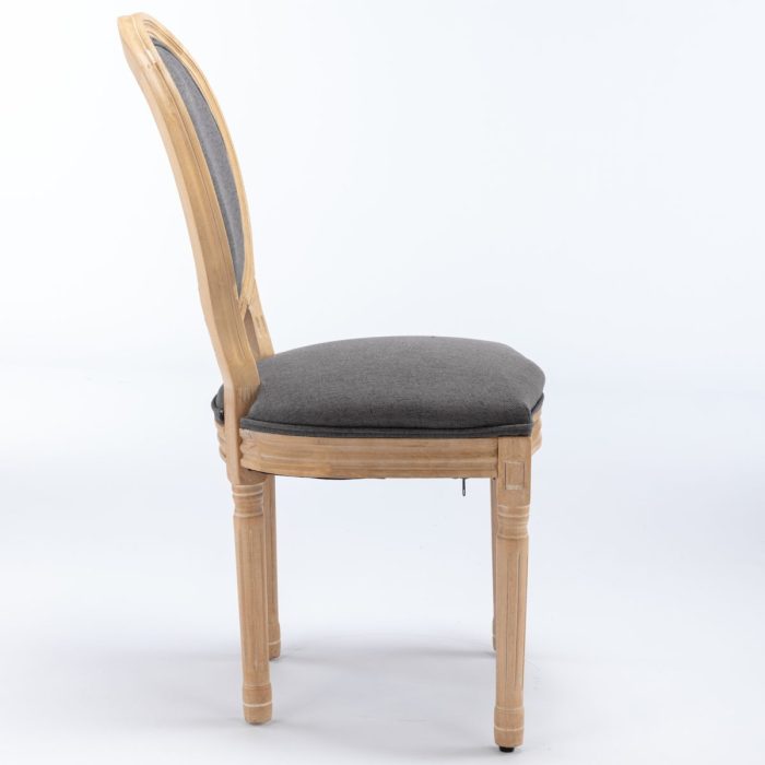 French Style Solid Wood Frame Antique Painting Linen Fabric Back Dining Chair (Set of 2) - Image 3