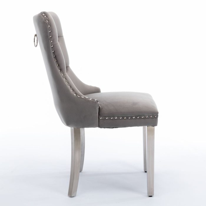 Nikki - Modern, High-End Tufted Solid Wood Contemporary Velvet Upholstered Dining Chair With Chrome Stainless Steel Plating Legs, Nailhead Trim (Set of 2) - Image 13