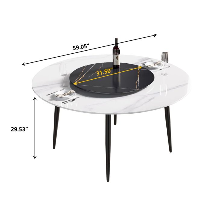 Modern Artificial Stone Round Dining Table, Can Accommodate 6 People Artificial Stone Turntable - Image 6