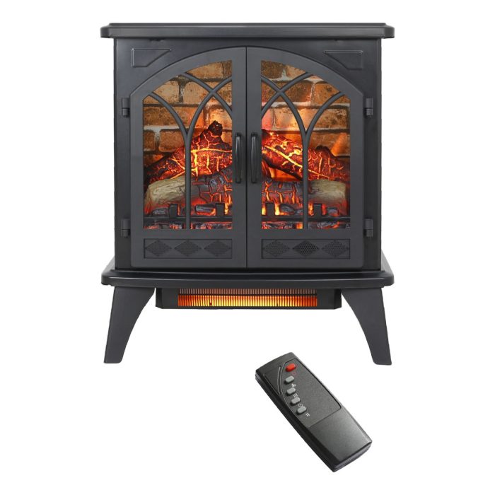 3D Flame Electric Infrared Quartz Fireplace Stove With Remote Control - Antique Black - Image 4