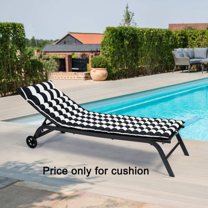 Outdoor Lounge Chairs (Set of 2), Cushion Replacement Patio Funiture Seat Cushion Chaise Lounge Cushion - Black / White - Image 3