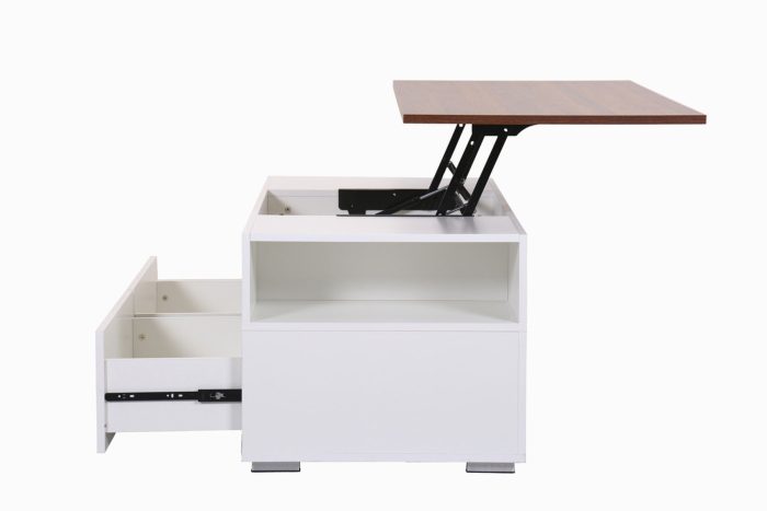 Luna - Coffee Table With Walnut Finish Lift Top, 2 Drawers, And 2 Shelves - White And Brown - Image 4