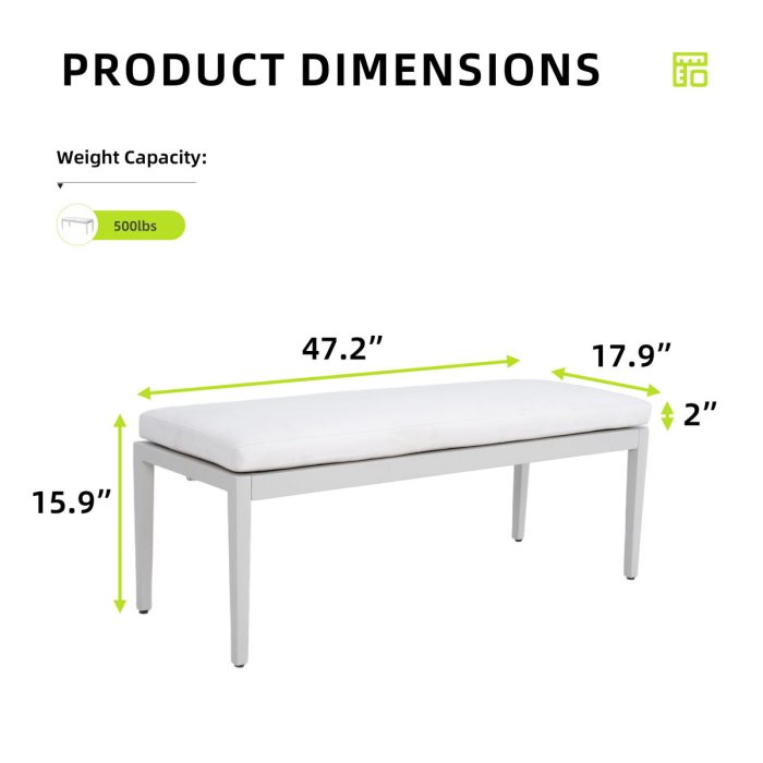Outdoor Patio Stationary Bench With Sunbrella Fabric Cushion - Grayish - Image 4