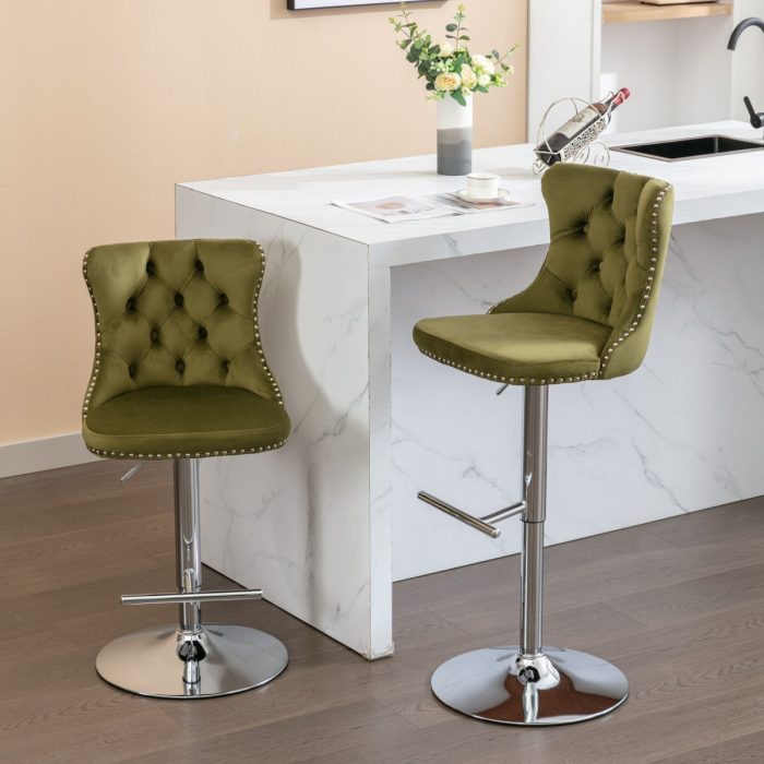 Swivel Velvet Barstools Adjusatble Seat Height From 25-33", Modern Upholstered Chrome Base Bar Stools With Backs Comfortable Tufted For Home Pub And Kitchen Island (Set of 2) - Image 5