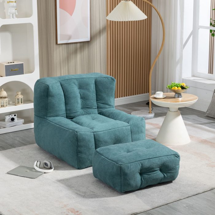 Modern Indoor Fluffy Bean Bag Chair With Memory Foam And Ottoman, Super Soft - Image 4