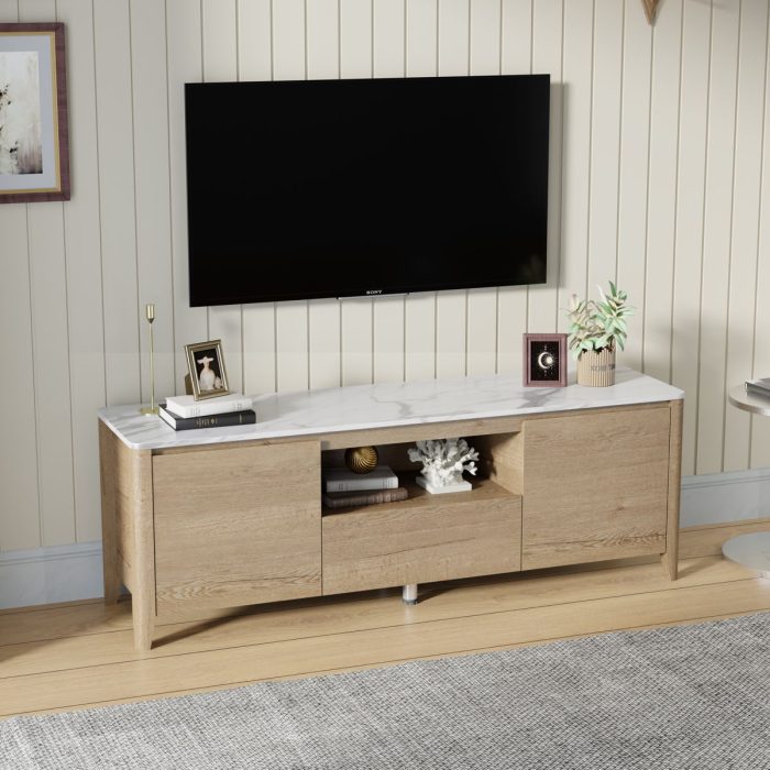 Modern TV Stand With LED Lights Entertainment Center TV Cabinet With Storage For Up To 75" For Gaming Living Room Bedroom - Image 2