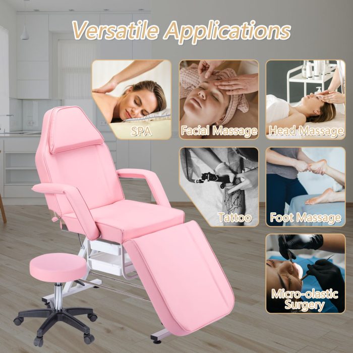 72.8" Massage Salon Tattoo Chair With Two Trays Esthetician Bed With Hydraulic Stool, Multi-Purpose 3-Section Facial Bed Table, Adjustable Beauty Barber Spa Beauty Equipment - Image 8