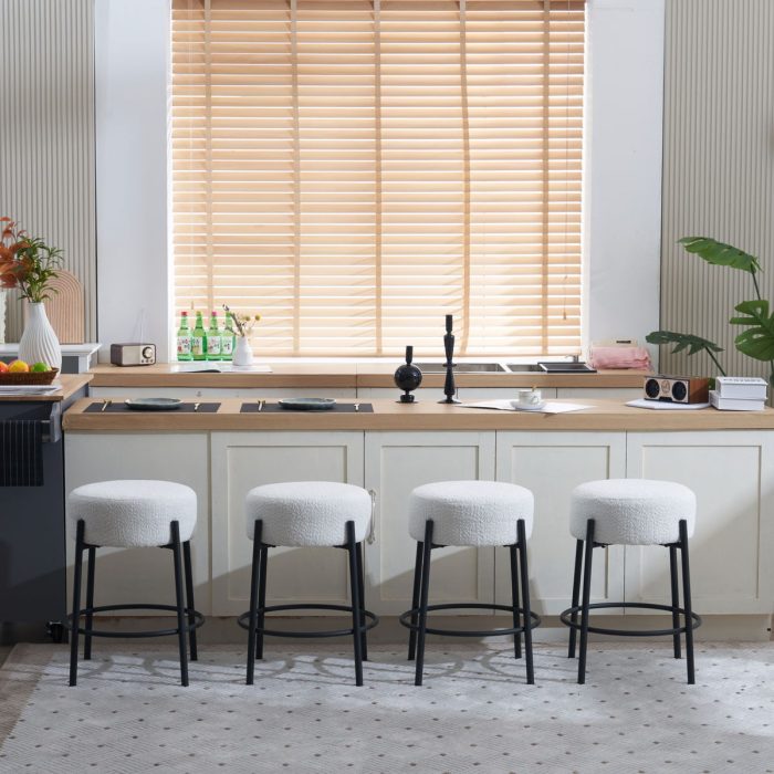 Round Bar Stools (Set of 2), Contemporary Upholstered Dining Stools For Kitchens, Coffee Shops And Bar Stores - Image 2