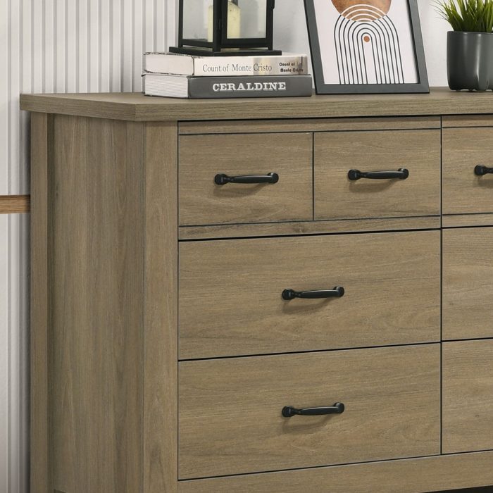 Finn - Oak Finish Dresser With 6 Drawers And Black Handles - Coffee Gray - Image 2