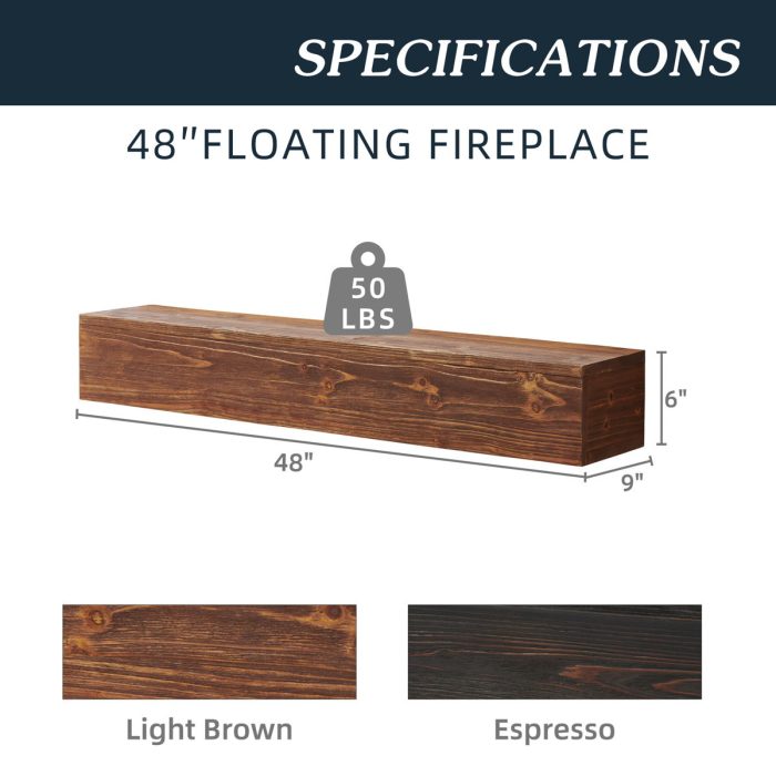 Rustic Wood Fireplace Mantel, Wall-Mounted & Floating Shelf For Home Decor - Image 11