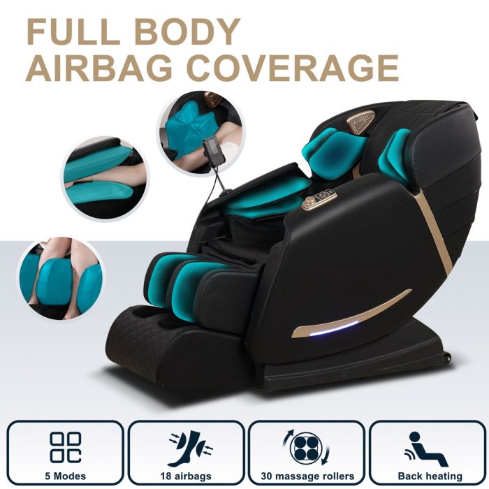 Full Body Massage Chair With Zero Gravity Recliner, With Two Control Panel: Smart Large Screen & Rotary Switch, Spot Kneading And Heating - Black - Image 2