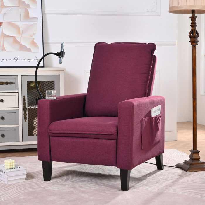 Recliner Chairs For Adults, Adjustable Recliner Sofa With Mobile Phone Holder & Cup Holder, Modern Reclining Chairs Fabric Push Back Recliner Chairs For Living Room, Bedroom - Image 2