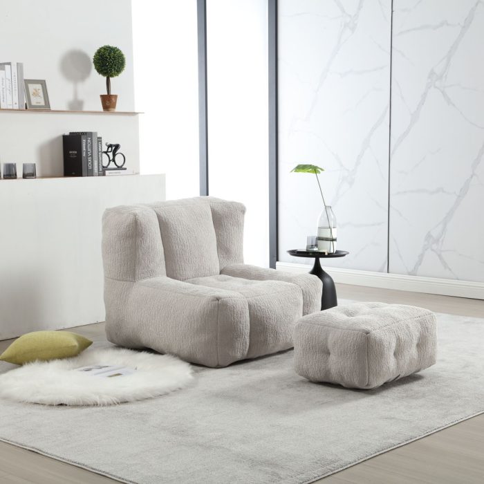 Modern Indoor Fluffy Bean Bag Chair With Memory Foam And Ottoman, Super Soft - Image 23