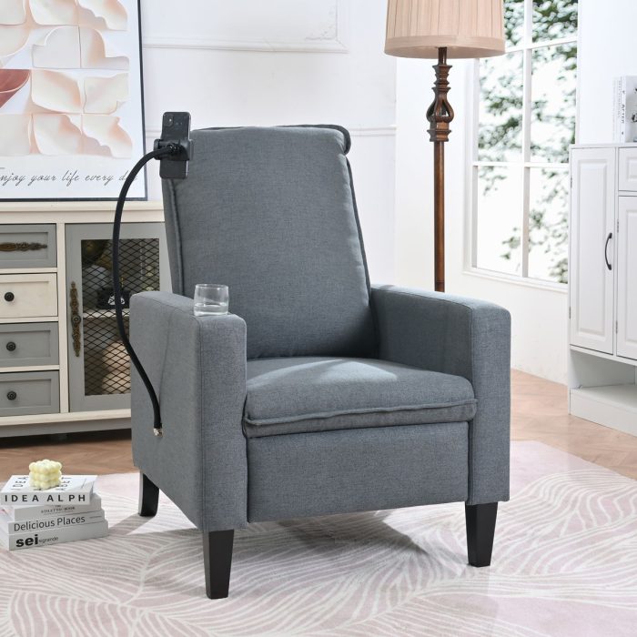 Recliner Chairs For Adults, Adjustable Recliner Sofa With Mobile Phone Holder & Cup Holder, Modern Reclining Chairs Fabric Push Back Recliner Chairs For Living Room, Bedroom - Image 3