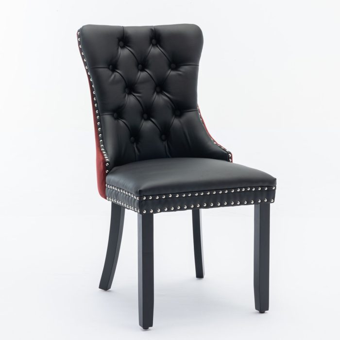 Nikki - Modern, High-End Tufted Solid Wood Contemporary PU And Velvet Upholstered Dining Chair With Wood Legs Nailhead Trim (Set of 2) - Image 8
